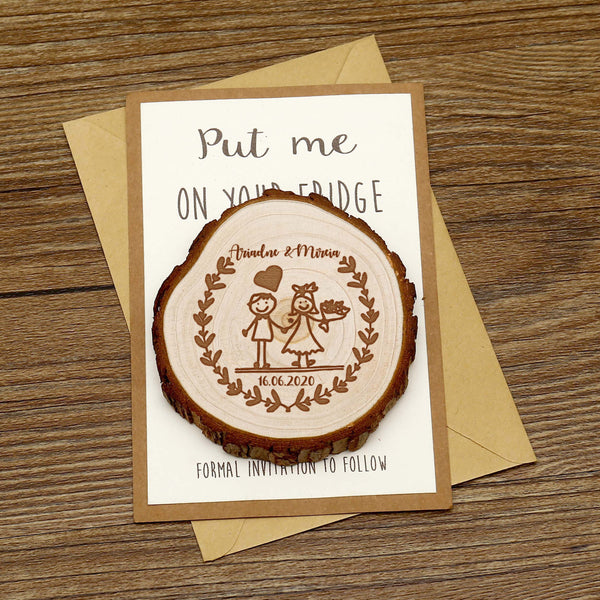 Personalize Couple Wooden Save the date Magnets, Rustic Wedding Magnet favors,Custom Wedding Wooden Slice Bunch Of Flowers Magnets