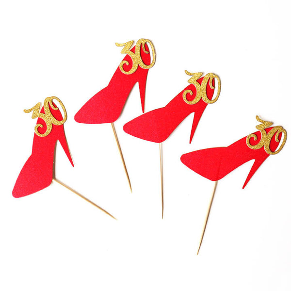 30th birthday Cupcake Toppers, red high heel toppers, 30 girl birthday party decor