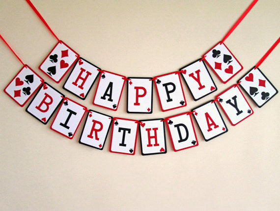Happy birthday Banner, Casino birthday Garland, 21st party decor,Poker –  DokkiDesign