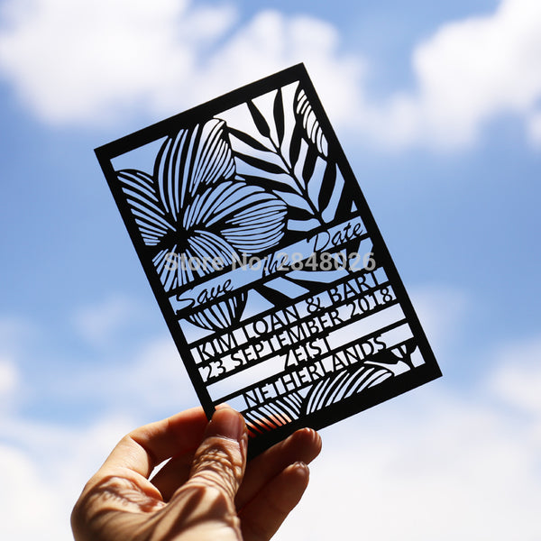 frangipani & palm laser cutting wedding invitation cards