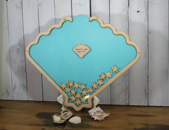 Wedding Guest Book/Top Drop/Alternative/Shell/Shadow Box/rustic wood Drop Frame/Heart/Custom/U Choose Colors/nautical wedding