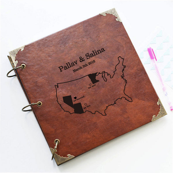 Custom Wedding Map Leather Guest Book /Personalized Destination Map Album /Wedding Guestbook/ guest book/travel wedding gusetbook