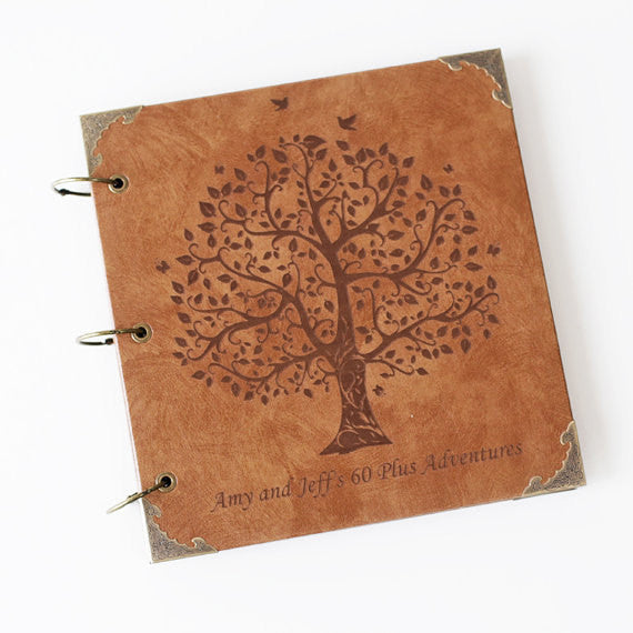 Customize Vintage Engraved Photo Album wedding tree photo album leather guestbook birthday gift of photo album