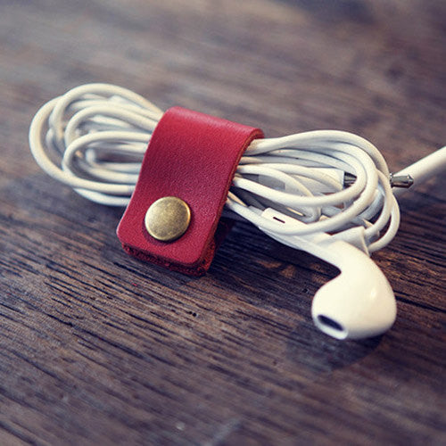 Handmade leather earphone organizer/ Earbud Case cord / Leather Cable Organizer/