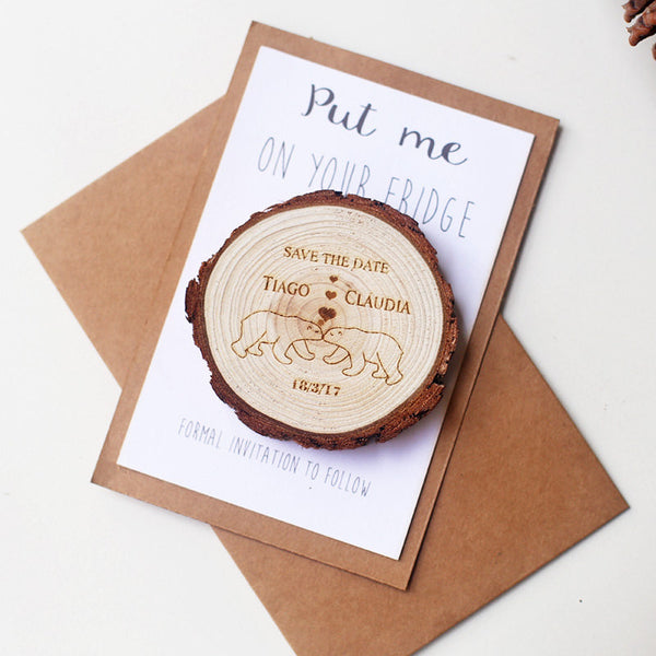 Polar bear love wood slice magnets