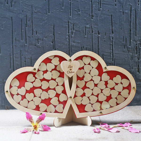 Custom Double Heart Drop Box, Wedding Guest Book Alternative