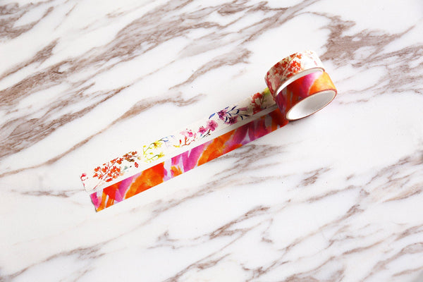 Set of 2 Floral Washi Tapes/orange flowers Washi tape/ Masking tape/ japanese washi tape/Planner Supplies/OT011