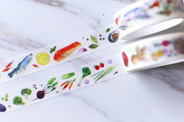 Set of 2 Food Washi Tape / SushiI Tape /Vegetables Washi tape/ Masking tape/ japanese washi tape/Planner Supplies/OT078