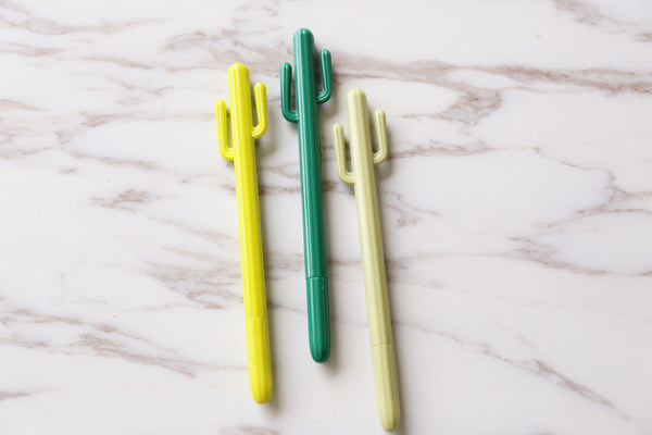 3 pcs Cactus gel pen, kawaii ink pen, fine point pen, plants pens, black ink, green,lemon green,