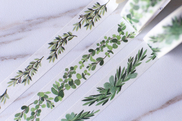 Set of 3 Spring Green Leaves Washi Tape/Leaves Washi Tape / Striped Washi / Masking tape/ japanese washi tape/Planner Supplies/OT081
