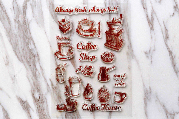 Coffee Shop clear Stamp/ Coffee Grinder Rubber Stamp/Coffee Beans Clear Transparent Stamp/ Coffee Cup clear stamp