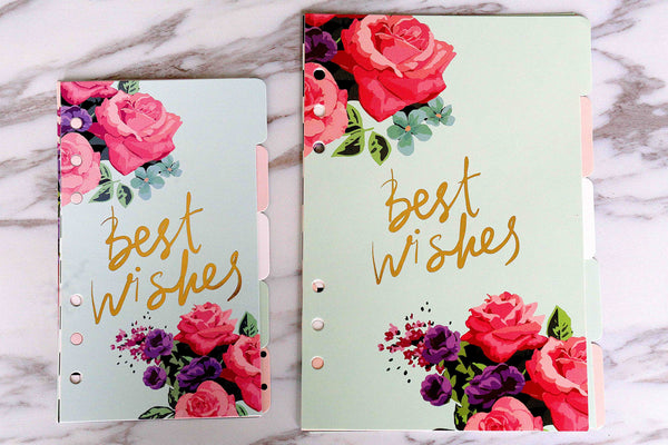 Set of 5 Rose flowers Planner dividers/Best wishes flowers planner dividers /A5 /personal size paper planner dividers/