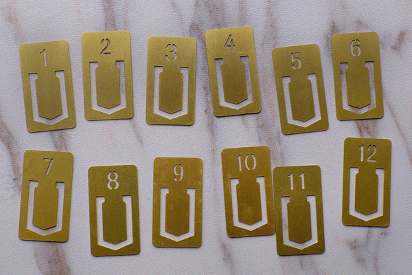 Brass Paper Clips / Brass Metal Number Clips/Office Supplies/Midori Clip Planner Accessories