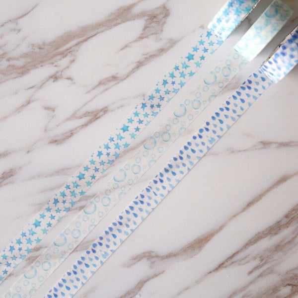 Set of 3 blue Washi Tape/star Washi tape/ Bubble Masking tape/ raining washi tape/Planner Supplies
