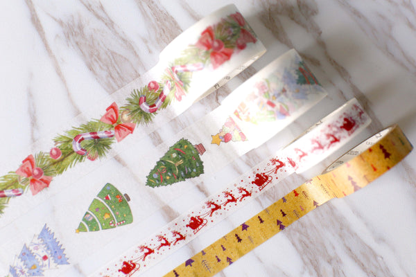 Set of 4 Christmas Theme Washi Tap/Christmas pine Masking tape/ Christmas tree washi tape /Christmas elk and forest washi tape