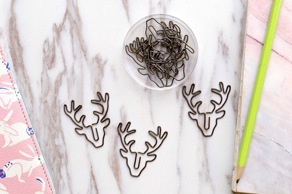3pc Stag Deer Head Paper Clips/ bookmarks Metal Paper Clip /Binder Clips, Office Supplies, Midori Clip Planner Accessories
