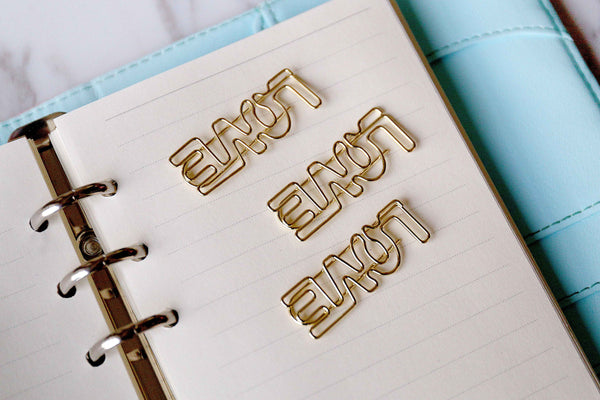 3pc Love Paper Clips, gold bookmarks Metal Paper Clip,Binder Clips, Office Supplies, Midori Clip Planner Accessories