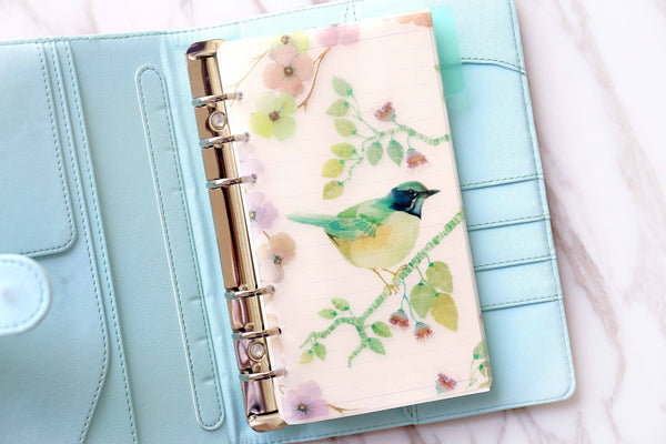 Set of 5 Watercolour Bird Flower Garden Planner dividers/A5 Semi-transparent Plastic planner dividers/Dashboard/index dividers