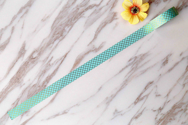 TURQUOISE AQUA GOLD Foil Washi Tape/Turquoise & Gold Foil grid Washi Tape/Gold Foil grid Washi Tape/ washi tape / gift wrapping tape