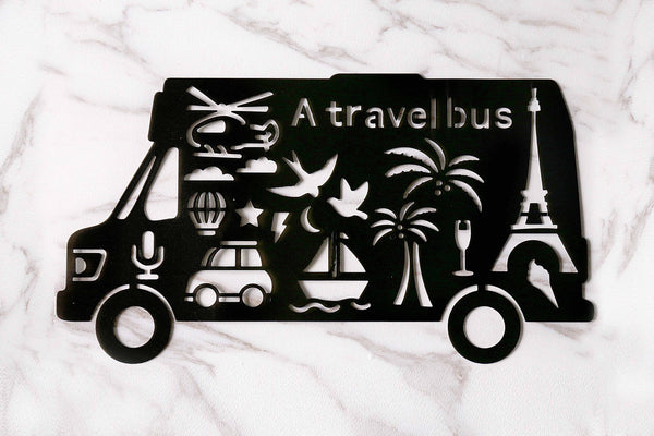 Travel Bus Bullet Journal Stencil/Camping Van Stencil/Black Plastic/Stencil Template/ Bullet Journal Stencil