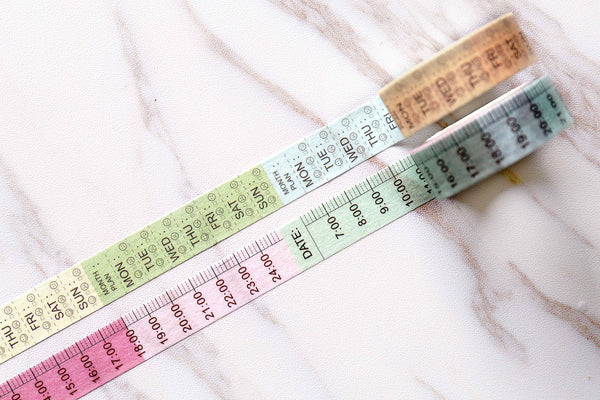 2 Roll Date & Time Washi Tape/ Week Days washi tape/Calendar washi Tape/dairy washi tape/time washi tape