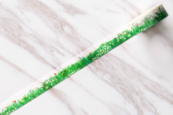 Green Field Washi Tape /Spring Washi Tape/ Greenery Nature tree/Leaves and flowers Landscape