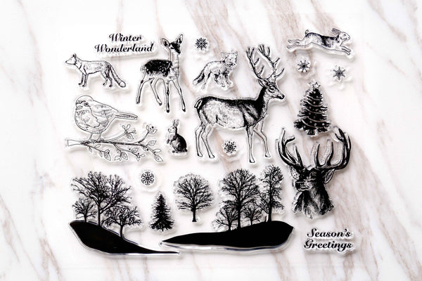 Forest Clear Rubber Stamp/animals Clear Stamp/pine tree transparent clear stamp/deer clear stamp /rabbit clear stamp