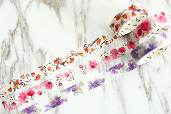Set of 3 Rolls Season's Colors Washi Tape/Winter persimmon Washi Tape / Purple Grape Washi Tape/flower washi tape
