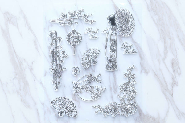 flower clear stamp/ thank you Transparent Stamp /Bamboo clear stamp / Bullet Journal Stamp/lantern and flowers clear stamp/Fan stamp