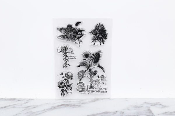 Sunflowers Clear Rubber Stamp/Flora Fauna clear Stamp/Hydrangea, Lilac, Peony, Evening Primrose flowers transparent stamp/botanical stamps