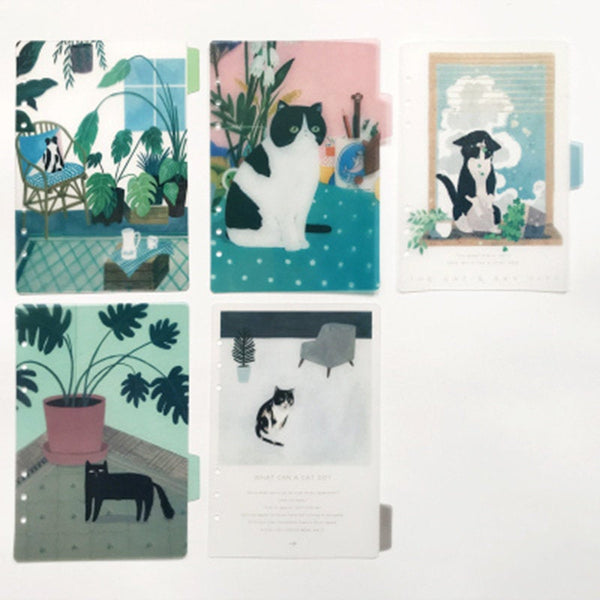 Set of 5 Cat In Plant Planner dividers /A5 Semi-transparent Plastic planner dividers/personal size Dashboard/index dividers/cat dividers