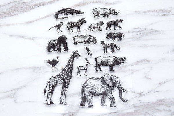 Animal Kingdom Stamp/Realistic Handdrawn Animals Stamp/Zoo Clear Transparent Stamp/ Planner Bullet Journal, Elephant, Giraffe, Rhino,Zebra