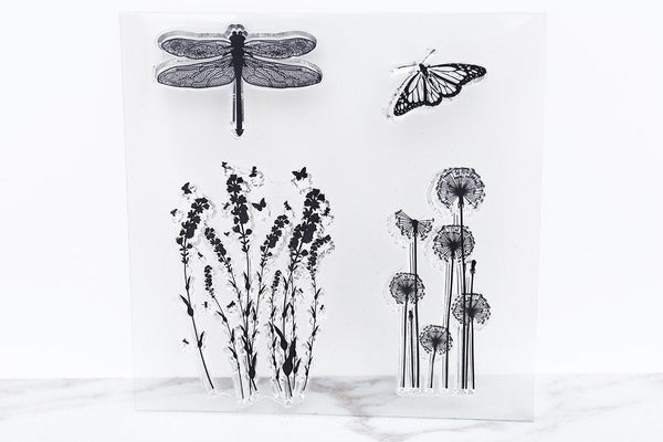 Dandelion clear Stamp/dragonfly Rubber Stamp/butterfly Clear Transparent Stamp/ lavender clear stamp / clear stamp