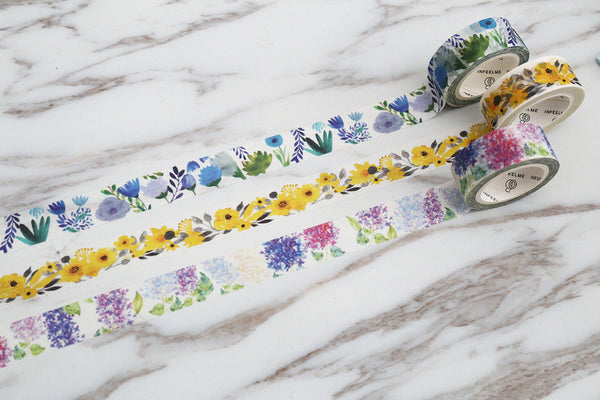 Set of 3 Floral Washi Tapes/purple flower Washi Tape/yellow flower washi tape /colorful flowers washi tape / japanese washi tape