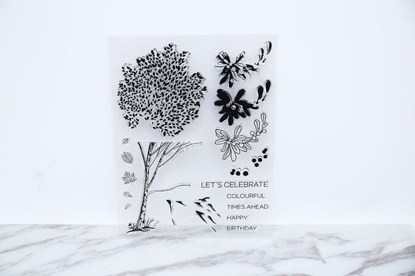 Tree and leaves clear Stamp/falling leaf Rubber Stamp/tree Clear Transparent Stamp/happy birthday clear stamp /clear stamps