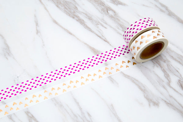 Set of 3 heart Washi Tape/Gold Foil Hearts Washi Tape /White Red Heart Washi Tape/love hearts washi tape/Pineapple washi tape