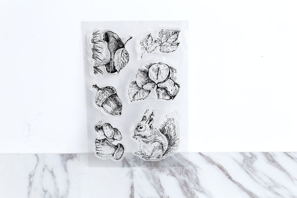 Squirrels Clear Rubber Stamp/Cute squirrels Clear Stamp/pinecone transparent clear stamp/beautiful leaves clear stamp