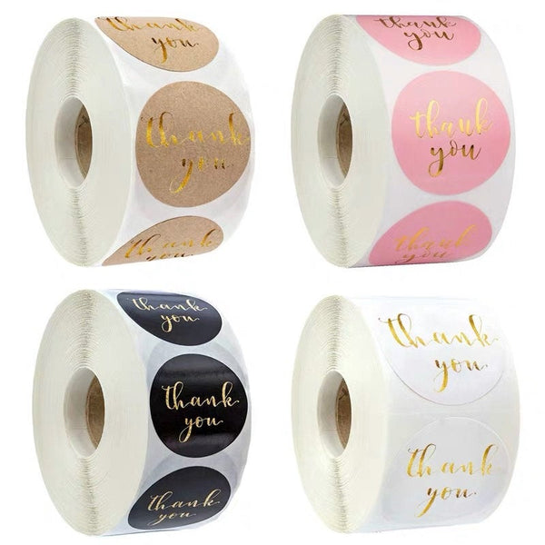 Thank you stickers/pink foiled sticker / black white kraft tape /gift wrapping thank you roll/ wedding thank you favor stickers