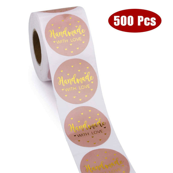 500PCS 1inch handmade with love stickers heart pink gold foiled Sticker Business Stickers