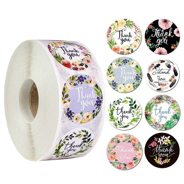 Thank you stickers Tape/floral thank you roll tape /business stickers/ gift wrapping stickers 500pcs