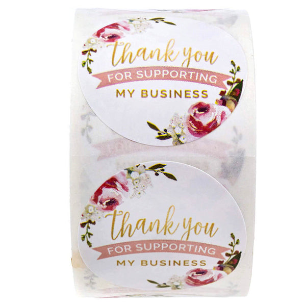 Thank You for Supporting My Business Label /pink floral thank you roll /modern business stickers/ gift wrapping stickers 1 inch 500pcs