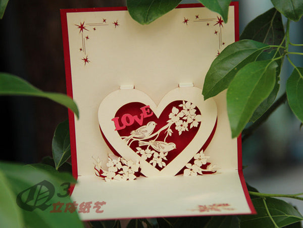 Valentine card Magpies with love in Pop up card 3d card