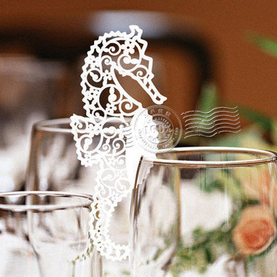 Pack of laser cut sea horse table name cards for wedding party glass of Confetti decoration/place card/escort cards