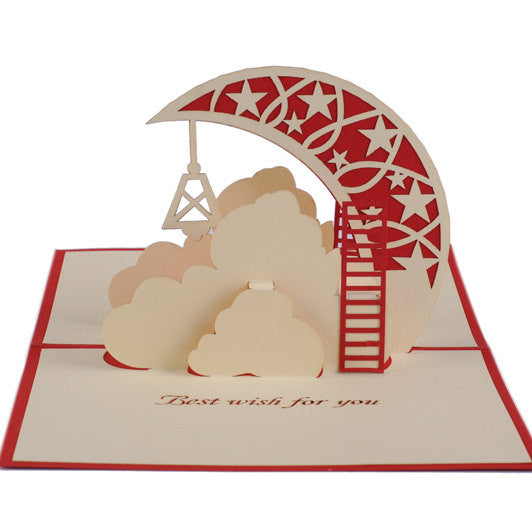 Moon card moon greeting card pop up card/ 3d best wishes card/moon and cloud