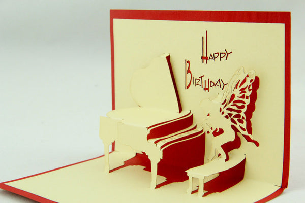 Playing piano birthday card POP UP card 3d card piano card