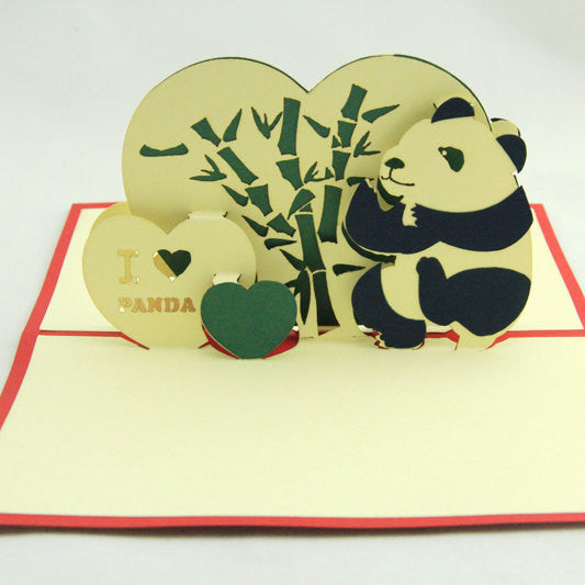 I heart Panda greeting card Pop up card panda card panda and bamboo