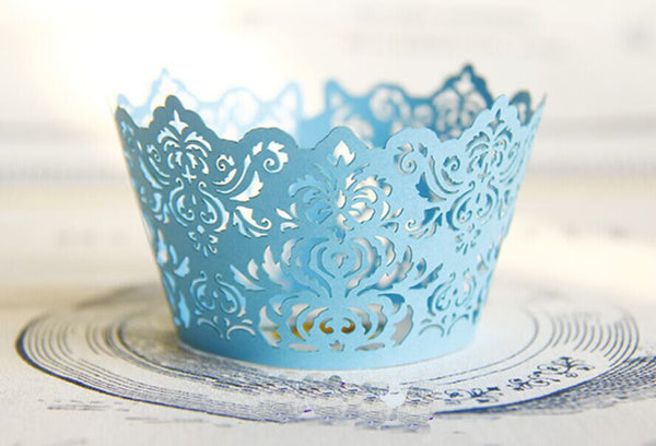 Pack of laser cut Elegant Vantage Damask cake cupcake wrappers for wedding party tea party cupcake decoration