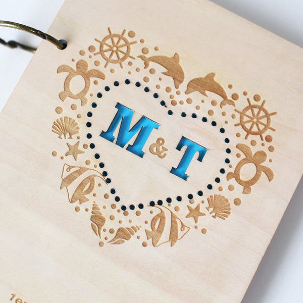 Heart with Ocean style Rustic Wedding Guest Book //Nautical Custom Wedding Guest Book//Laser Engraved, Bridal Shower