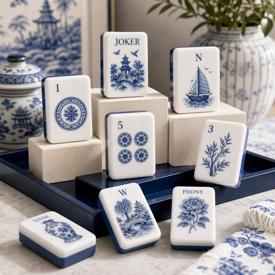 Blue Willow Chinoiserie Mahjong Tile Set