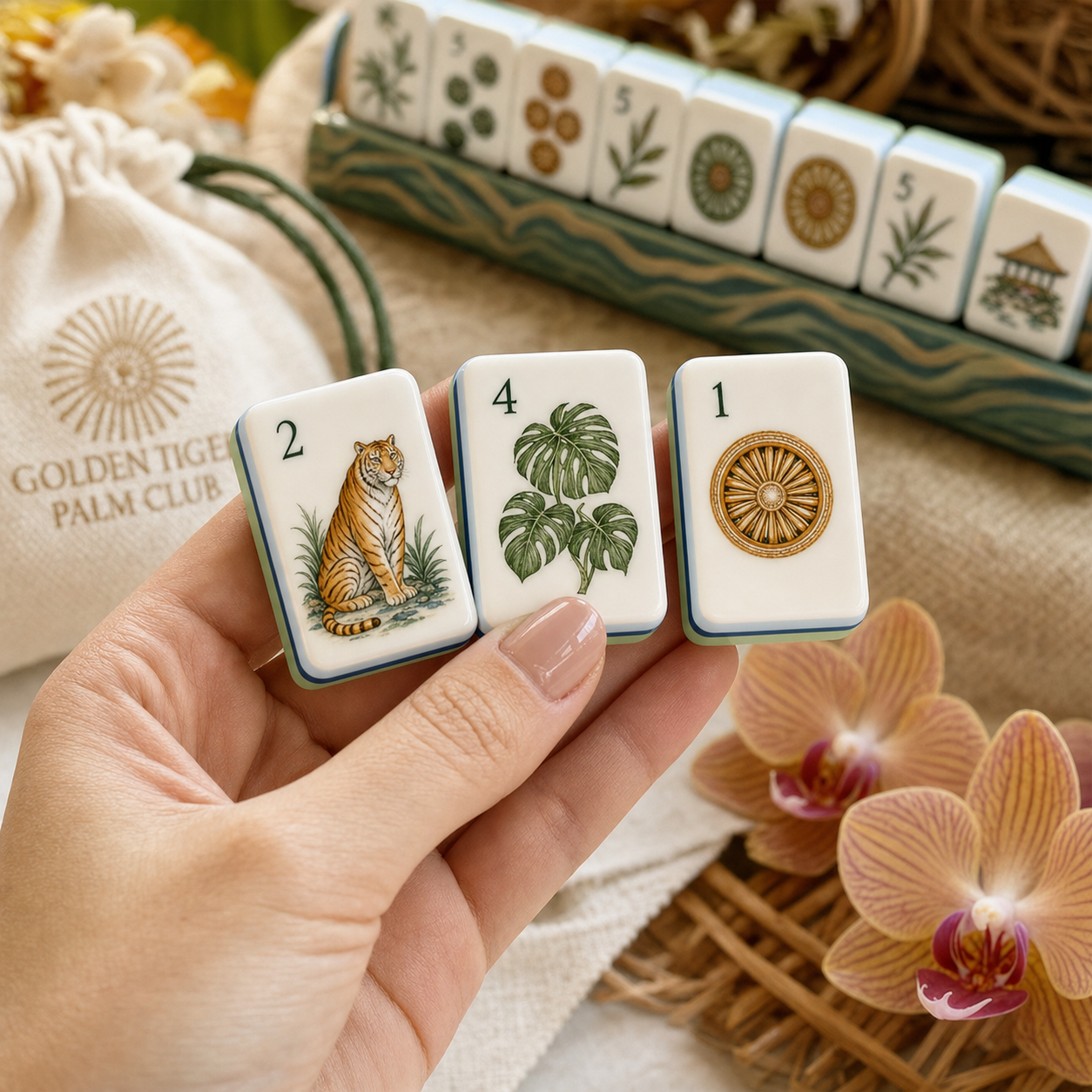 Golden Tiger Palm Club Mahjong Tile Set
